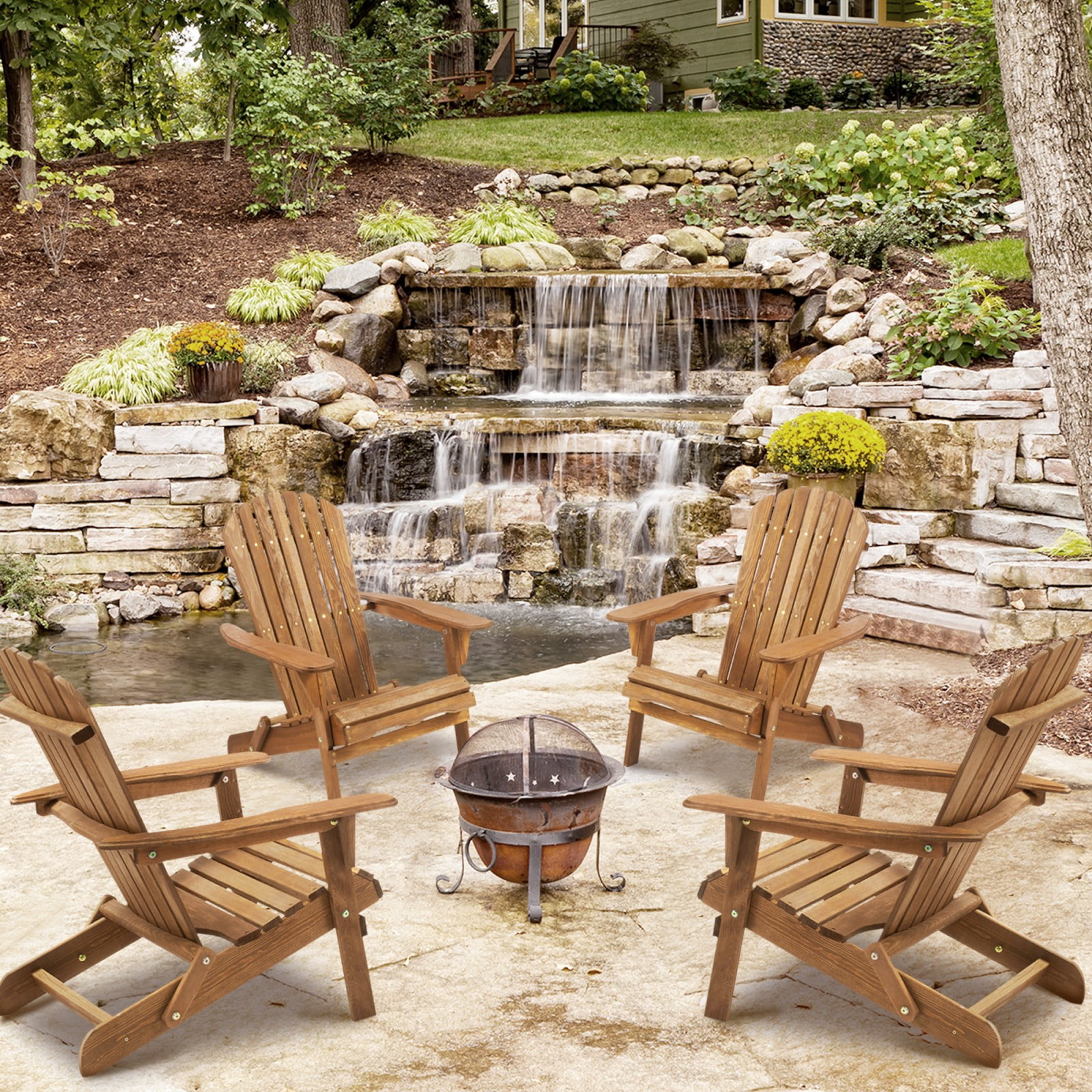 Hitop&nbsp;Wooden Outdoor Folding Adirondack Chair Set of 2 Wood Lounge Patio Chair for Garden,Garden, Lawn, Backyard, Deck, Pool Side, Fire Pit,Half Assembled,