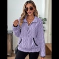 thumbnail image 4 of Suéter de Larga con Cremallera de un Cuarto para Mujer, Sudadera de Forro con Capucha, Sudaderas con Solapa, Suéteres Cálidos con Bolsillos. Púrpura L, 4 of 9