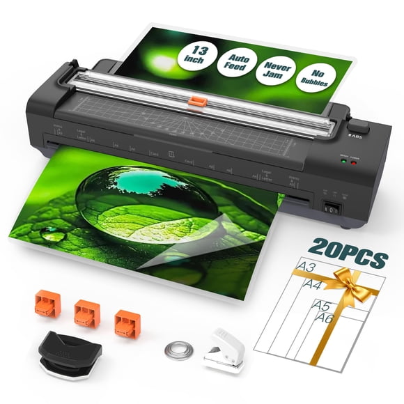 Machine à Laminer de 13 Pouces avec Alimentation Automatique du Papier, Lamination Thermique et à Froid A3 Jam Never Jam, 20 Feuilles de Laminage, Lamineur 10-en-1 avec Coupeur,