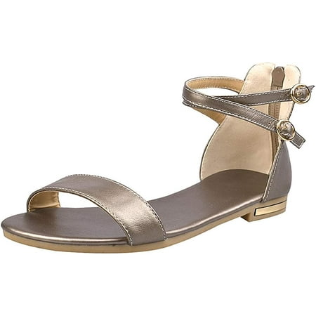 

Women s Genuine Leather Crossing Ankle Straps Sandals Flat Open-toe Back Zipper Summer Pumps Shoes