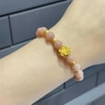 thumbnail image 5 of K-KED Pure 24K Gold Bracelet 3D Hard Gold Lotus Gold Bead Agate Jadeite Bracelet 7inch-Jadeite, 5 of 6