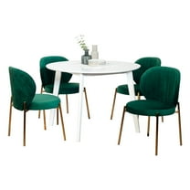 Roundhill Furniture Amoa 5-Pc Dining Set, White Round Dining Table with 4 Chairs, Green