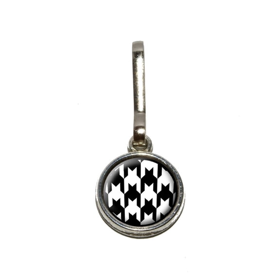 Preppy Houndstooth White Black Charm Zipper Pull