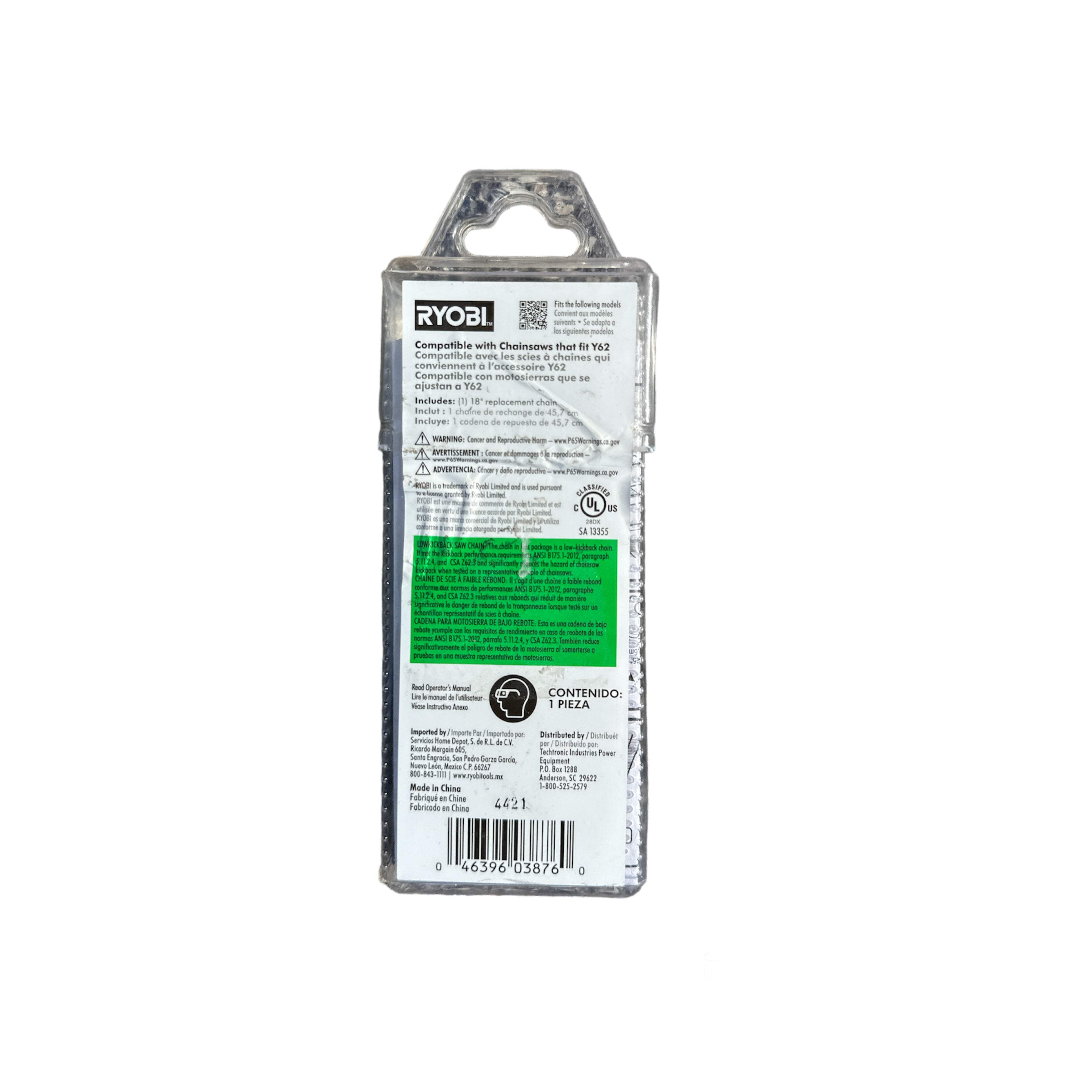 RYOBI RY18C1 18 in. 0.050-Gauge Replacement Full Complement Standard Chainsaw Chain, 62 Links (Single-Pack)