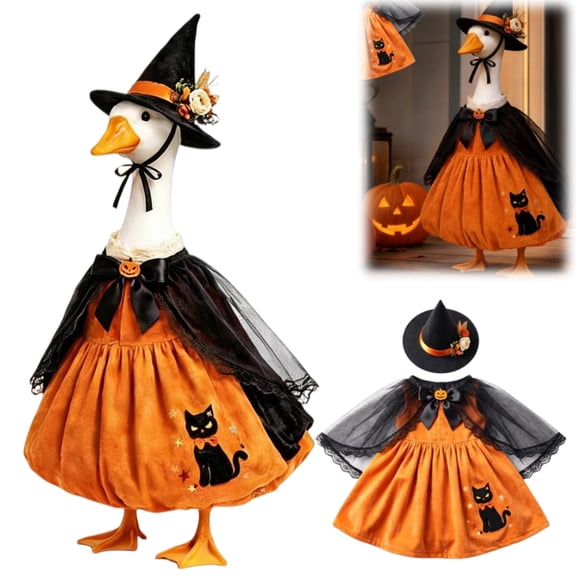 Halloween Porch Goose Outfit 23 Inch Porch Goose Clothes for Holiday | Pumpkin Dress Cape Witch Hat, Thanksgiving Goose Outfit, Christmas Goose Clothes, Holiday Costume for Lawn Geese Status