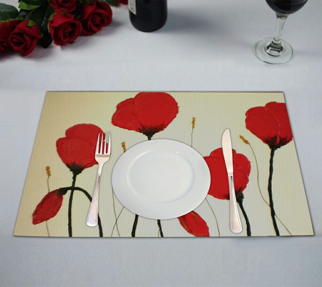 ZKGK Poppy Flowers Placemat Table Mat 12x18 inches,Set of 2 Walmart