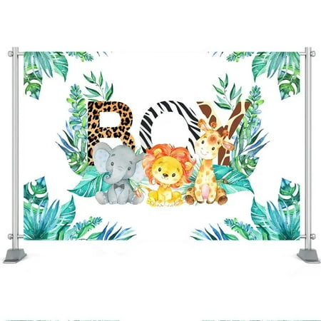 Image of Safari Animals Baby Shower Backdrop Jungle Safari Blue Stripes Background Boys Safari Baby Shower Party Decorations