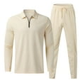thumbnail image 1 of DPTALR Men Casual Solid Turndown Sports Suit Zip Long Sleeve Trousers Two-Piece Tracksuit, 1 of 7