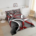 thumbnail image 3 of Stripes Comforter Set Twin Kids Teens Gray Black Red Swirls Room Decor Abstract Stripes Circle Bedding Set, 3 of 5