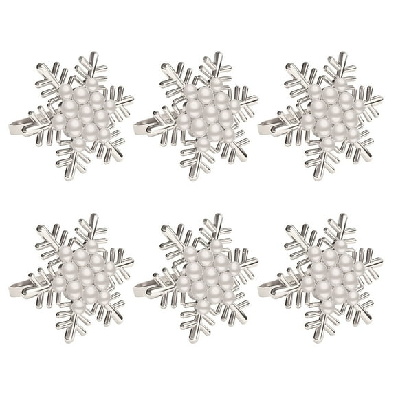 Pack of 6 Exquisite Napkin Rings Pearls Napkins Holder Snowflake Napkin Buckles for Home Dining and Parties