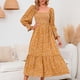 thumbnail image 4 of Vestido largo de manga larga con cuello cuadrado de gasa con estampado Floral pequeño a la moda Sexy informal para mujer Pompotops  hdfakjf10032, 4 of 7