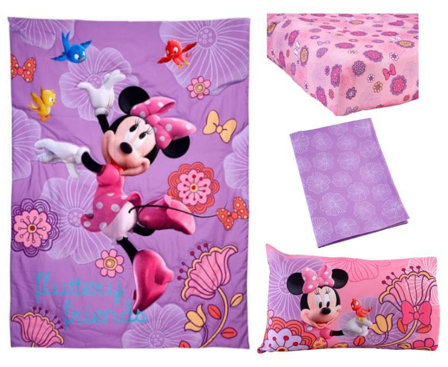 Disney Minnie Mouse Fluttery Friends 4-Pieces Toddler Bedding Set, Preschool Girl - image 2 of 8