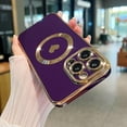 thumbnail image 2 of iPhone 14 Pro Max Magnetic Case, Compatible with MagSafe, Luxury Plating Cute Love Heart Bling Phone Case for Women Girls, Soft TPU Full Camera Shockproof Protective Case (Purple), 2 of 13
