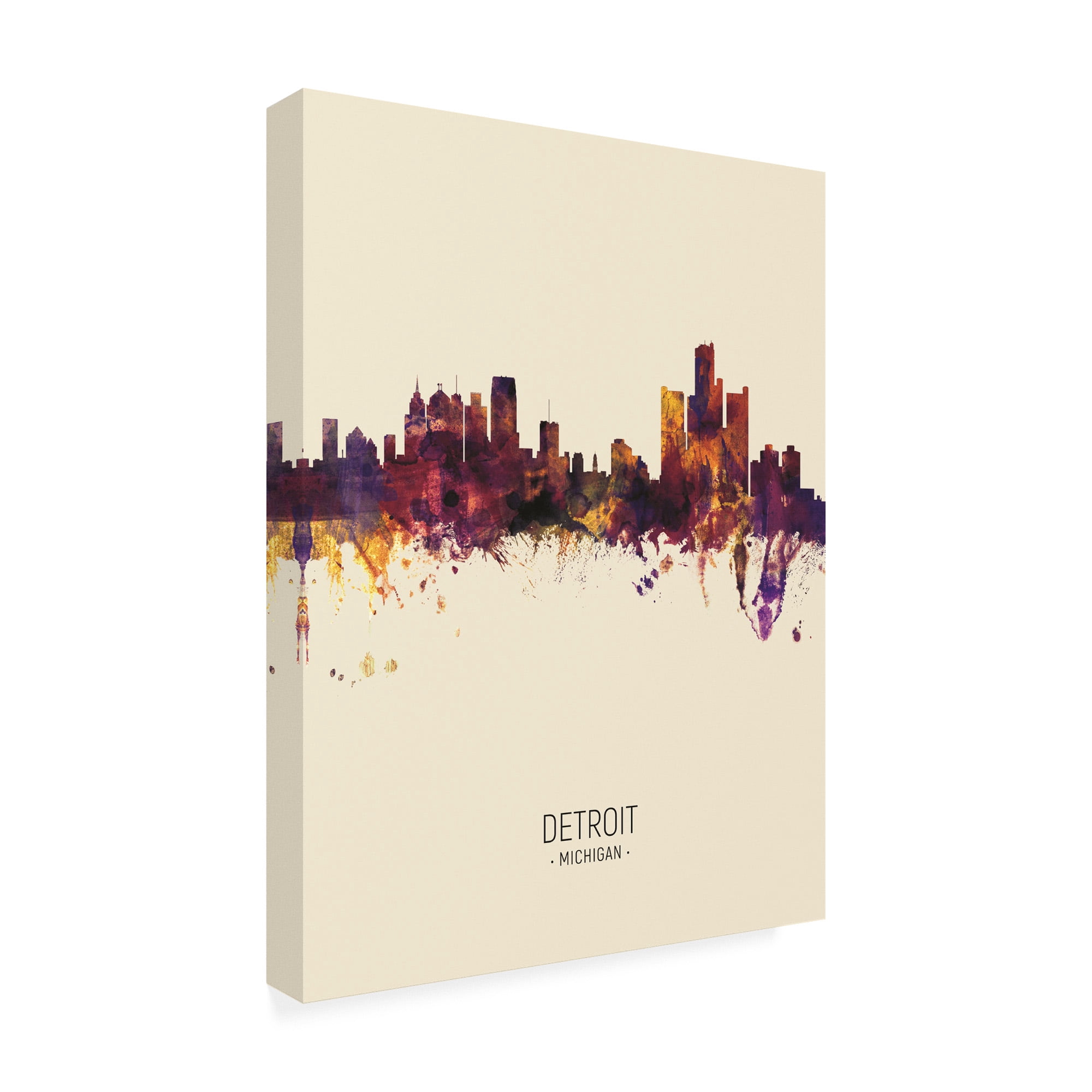Trademark Fine Art 'Detroit Michigan Skyline Portrait III' Canvas Art by Michael Tompsett