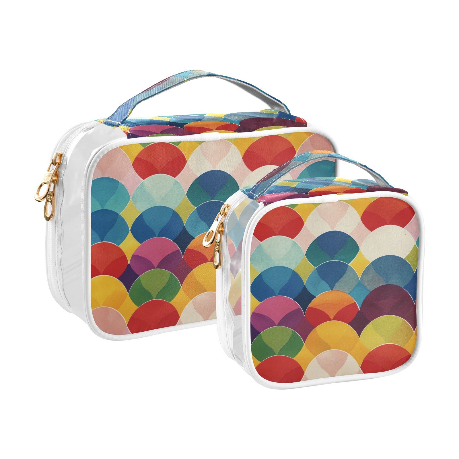 Clear Makeup Bags with Handle Large Opening 2 Pack Set Toiletry Bag Quart Size Bag, for Women Man Traveling Travel Essentials, Toiletries and Other. Colorful Waves Vibrant Dynamic