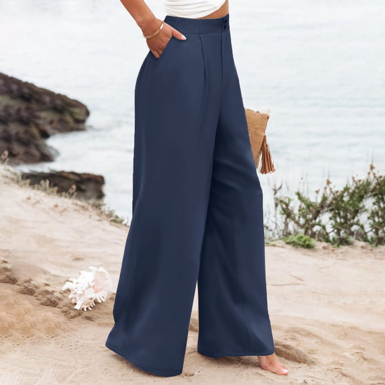 SNKSDGM Women's Plus Womens Dress Pants Plus Size Petite Linen Pants Women Plus  Size Wide Leg Capri Women Fashion Elastic Waist Wide Leg Pants for Elastic  Waist Loose Comfy Casual Pants Pockets