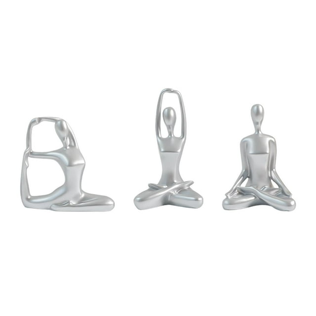 3 piezas de estatua de yoga para mujer, figura de yoga, resina, artesanía, colección, recuerdo nórdico Plata