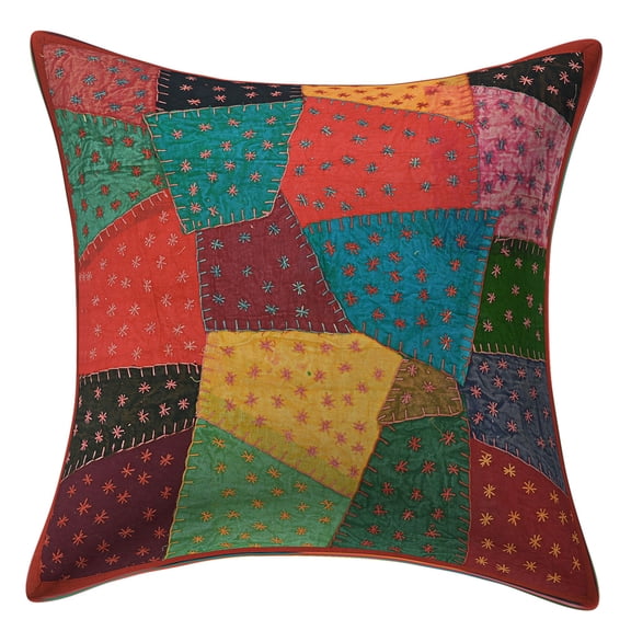 Stylo Culture Ethnic Sofa Throw Pillow Cover 16x16 Embroidered Patchwork Multi Color Bohemian 40x40 cm Bedroom Cotton Abstract Square Cushion Cover | 1 Pc