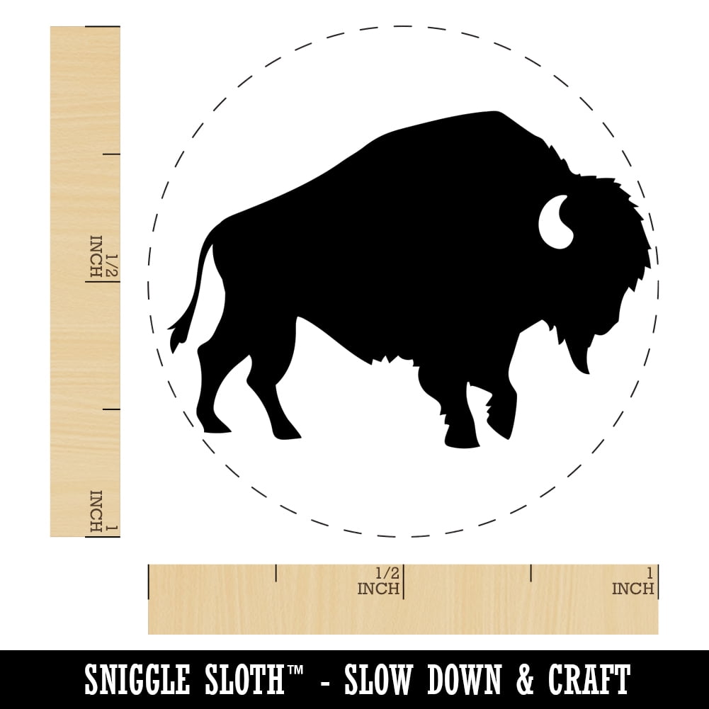 American Bison Buffalo Silhouette Self-Inking Rubber Stamp Ink Stamper - Brown Ink - Medium 1 Inch