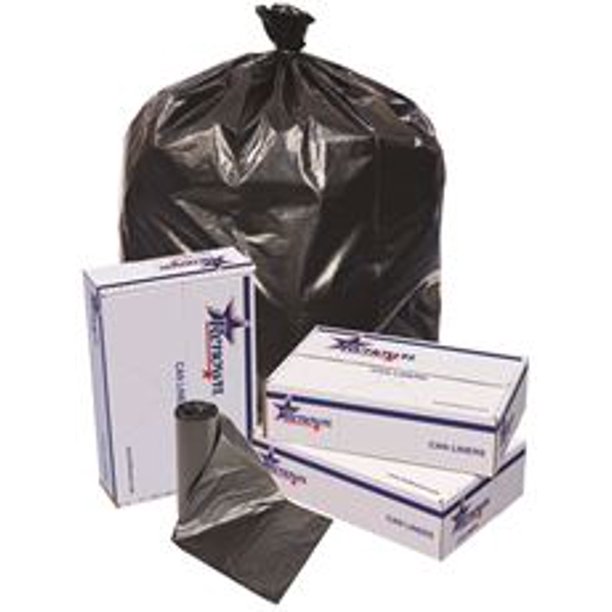Renown Trash Can Liners, Black, 38X58, 1.7Mil, 10 Liners Per Roll, 10
