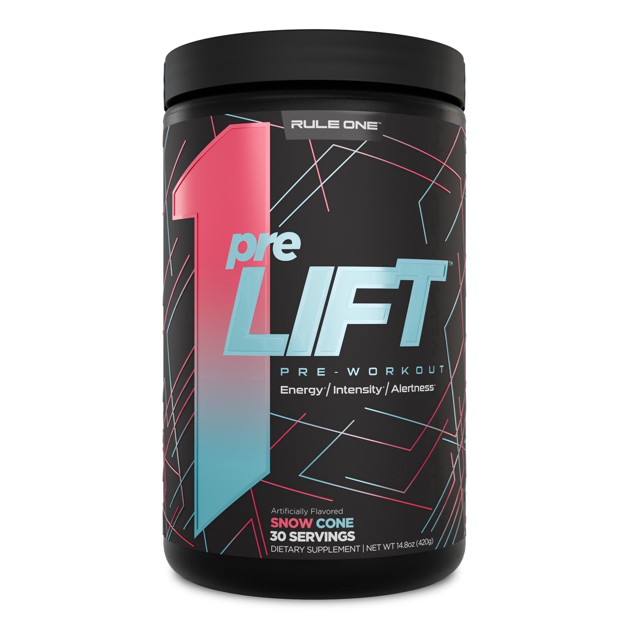 Rule 1 Proteins preLIFT Pre-Workout - 6g Citrulline, 3.2g Beta Alanine, 3 Caffeine Sources + 20 Others for Energy, Alertness, & Endurance (30 Servings, Snow Cone)