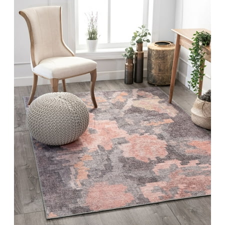 Well Woven Machine Washable Posh Flore French Country Tapestry Floral Blush Pink Grey 7'7