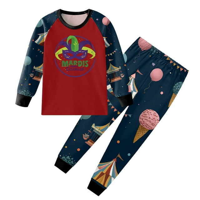 Huesdet Ensemble de Pyjama pour Enfants Confortable et Doux à Manches Longues et Jambes Longues avec Imprimé Carnaval pour Garçons et Filles (6-7 Ans, Rouge)