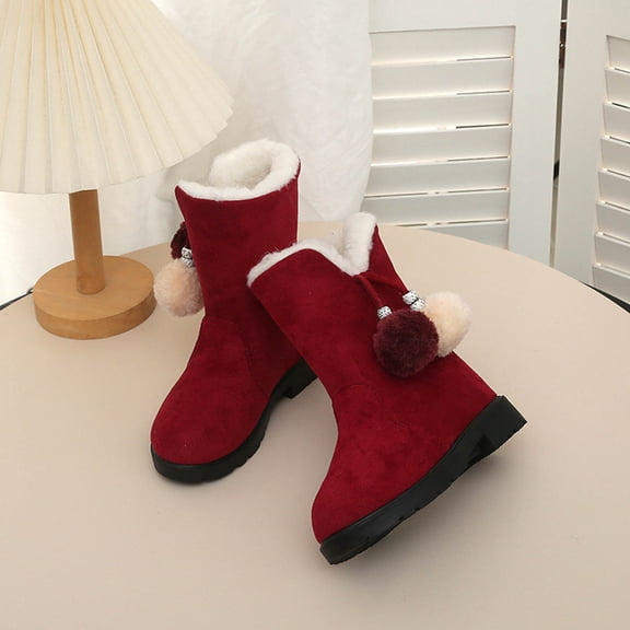 Girls Boots Kids Boys Winter Snow Mid Calf Boots Faux Fur Lined Fuzzy Boots for Little Kid/Big Kid