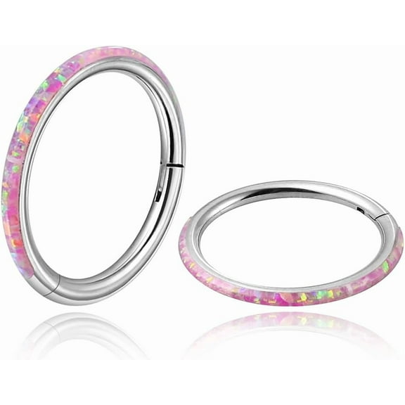 1PC ASTM F136 Titanium Opal Nose Rings Hoops,16g Hinged Septum Rings Seamless for Women Conch Helix Daith Earrings Piercing Jewelry Blue Pink white 6mm/8mm/10mm