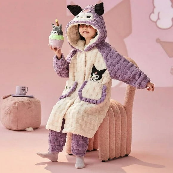 Sanrios Kawaii Anime Kuromi Cinnamoroll My Melody Winter Children Pajamas Set Boy Girl Kids Warm Sleepwear Flannel Homewear Gift