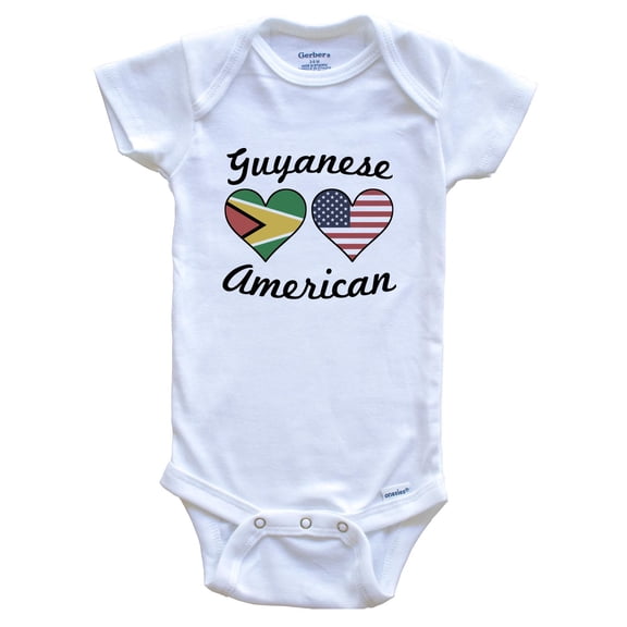 Guyanese American Flag Hearts Baby Bodysuit, 0-3 Months White