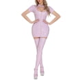 thumbnail image 4 of FYEGRE Leather Dress for Women Halloween Short Sleeve Latex Lingerie Bodysuit PU Dominatrice Outfits Light Purple M, 4 of 4