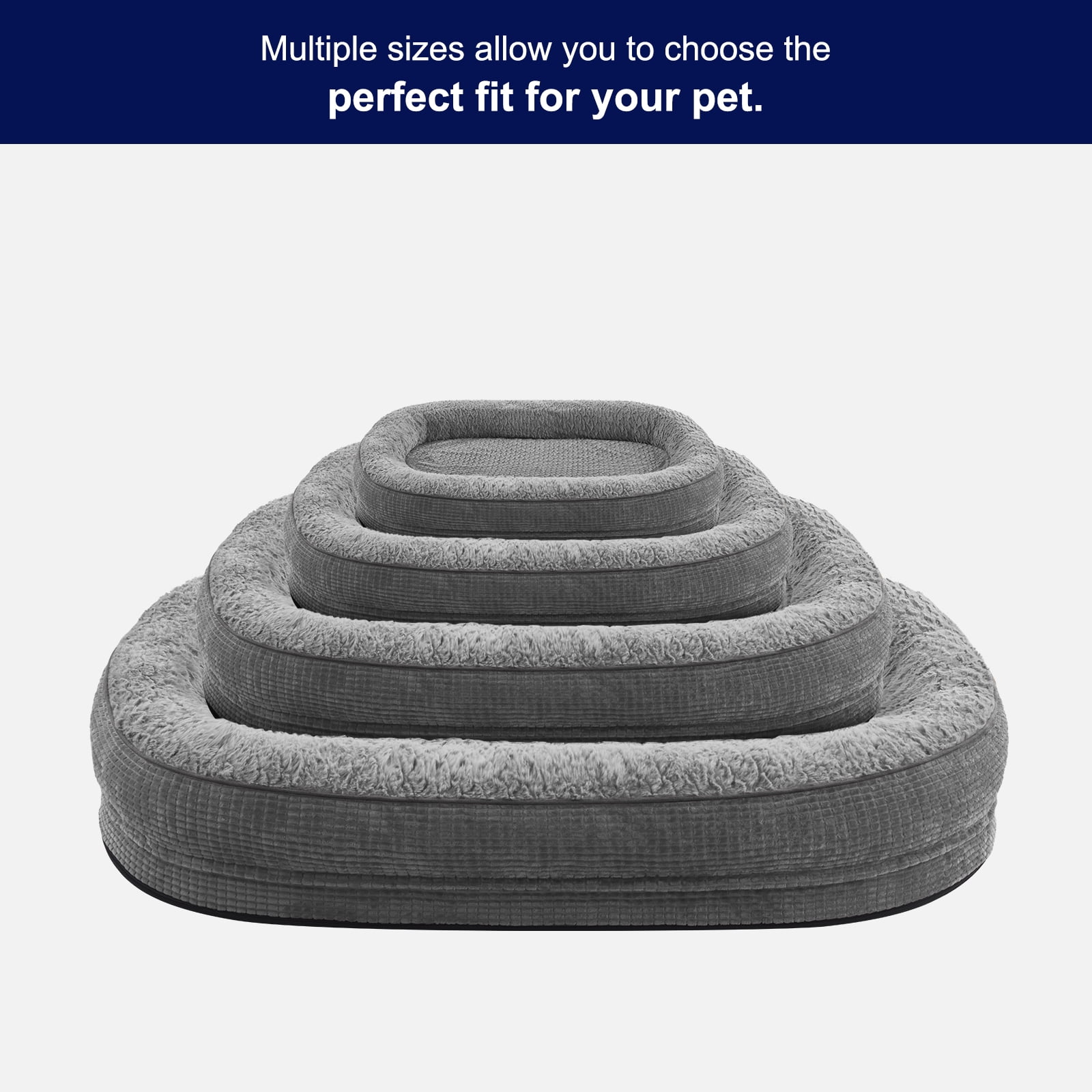 Orthopedic Dog Bed for Large Dogs with Egg-Crate Memory Foam, Waterproof Lining and Removable Washable Cover, XL Bolster Pet Couch with Non-Slip Bottom, Gray, 42in