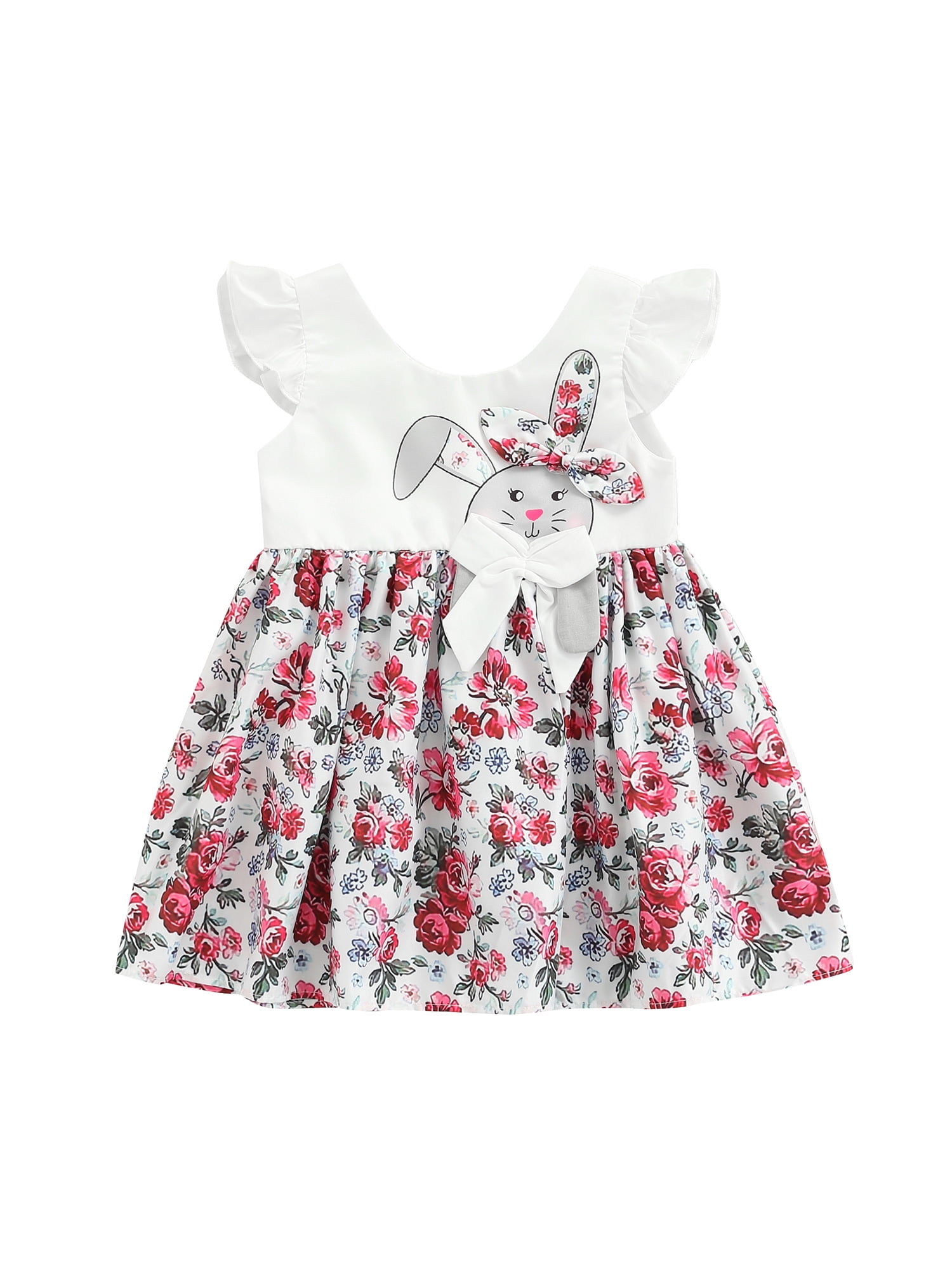 Baby Girls Floral Summer Sleeveless Dress 3 Piece Outfit Set Matching Hairband and Knickers Ruffles White red Navy Cherries Flowers