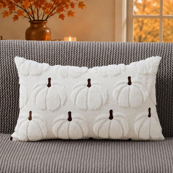 Fall Pumpkin Pillow Cover, Plush Tufted Texture Throw Pillow Case, Fall Thanksgiving Decorative Cushion Shell for Sofa Bedroom Living Room