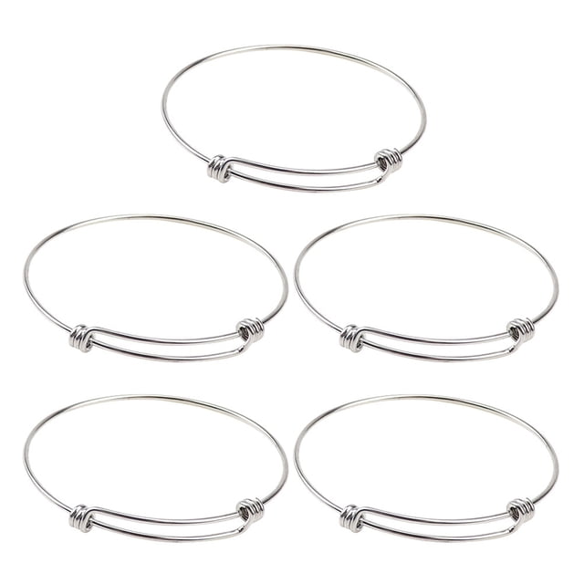 CIMAXIC 5pcs Expandable Bangle Bracelets Adjustable Stainless Steel Bracelets for DIY,2.6"X2.6"X0.63"