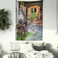 thumbnail image 3 of Shutters Tapestry, Weathered Window with Flowers in Pot Wheels Farmhouse Rural Scene Front View, Wall Hanging for Bedroom Living Room Dorm Decor, 60W X 80L Inches, Brown Green Red, by Ambesonne, 3 of 5