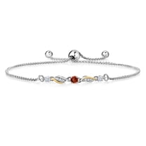 925 Sterling Silver and 10k Yellow Gold Red Garnet White Moissanite and White Lab Grown Diamond Tennis Bracelet for Women (0.37 Cttw, Gemstone January Birthstone, Fully Adjustable up to 9 inch)