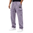 thumbnail image 2 of Dwellite Men's Corduroy Pants Wide Leg Baggy Cargo Sweatpants Loose Fit Casual Trousers with Multi Pocket Light Purple XL, 2 of 5