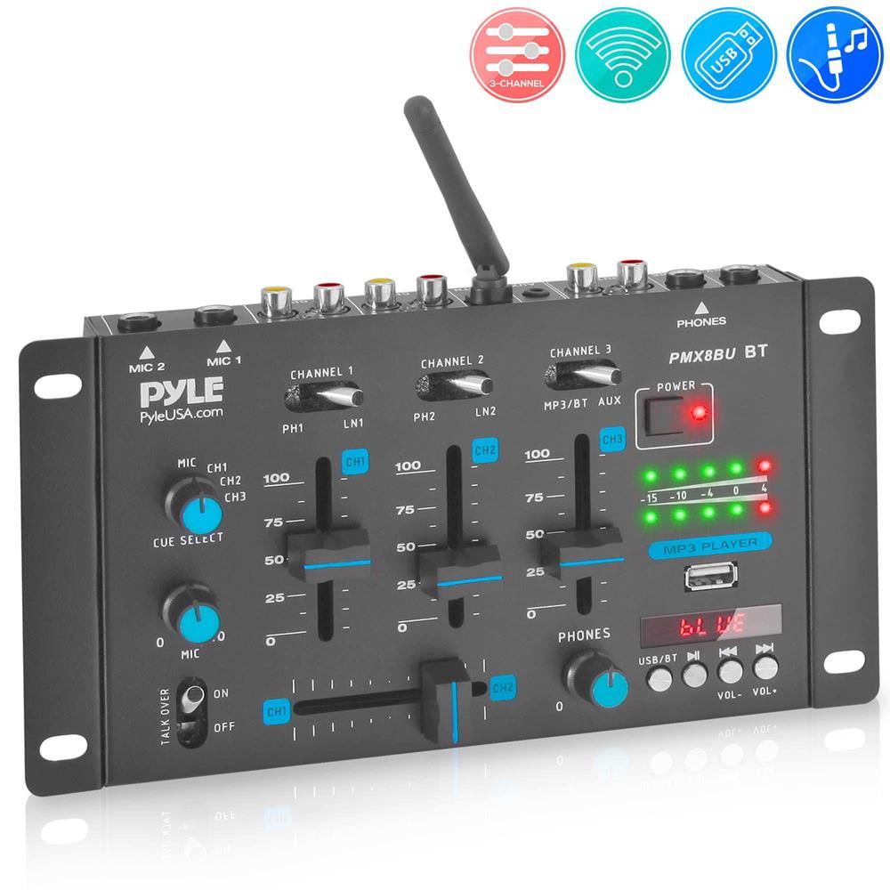 Pyle PMX8BU Professional 3Channel DJ Mixer Builtin for Music