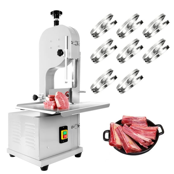 2000W Electric Bone Saw Machine, Stainless Steel Meat Bandsaw with 0.04"-10" Cutting Height, Commercial Frozen Meat Cutter with 8 Blades, 0.04"-8" Thickness, Meat Cutting Machine for Pork, Lamb, Ribs
