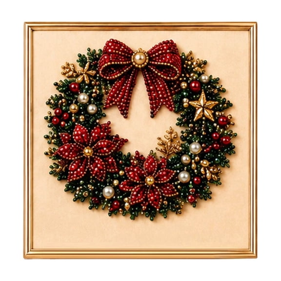 DIY Christmas Pearl Diamond Painting Art Kit Without Frame, Christmas Pearl Beads Art Craft For Adults Beginner, Gemstone Diamond Dots Beads For Home Wall Decor, Healing Stress‑Relieving