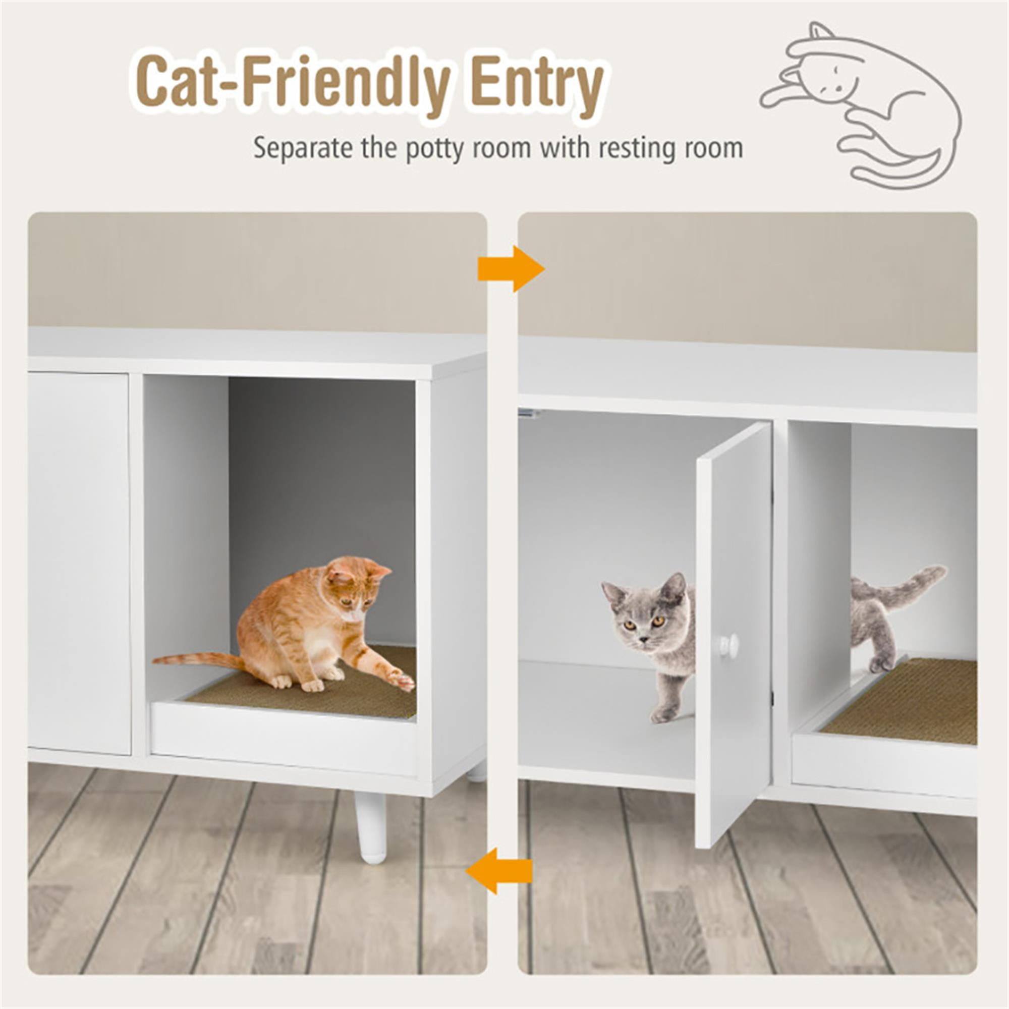 Kadyn 35" Hidden Cat Litter Box Enclosure with Divider and Double Doors, Cat House Washroom Furniture, White