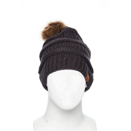 Off White Winter Beanie - Womens Pom Pom Suede Logo Patched Knitted Winter Beanie Hat FSH40201