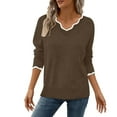 thumbnail image 4 of UVEASISHA Womens V Neck Sweaters Color Block Long Sleeve Knitting Cotton Tops Lightweight Pullover Sweaters Fall Fashion Outfits Khaki XXL, 4 of 8