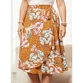 thumbnail image 2 of DARING DIVA Women's Plus Floral A Line Ruffled Hem Summer Midi Skirt 1X Orange, 2 of 6