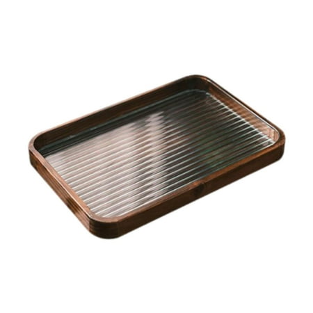 

jicheng Serving Tray Stripe Glass Coffee Table Tray for Table Centerpieces Desk Home 38x25.5x3.5cm