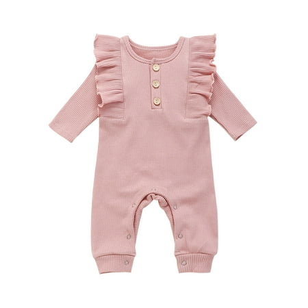 

TAIAOJING Baby Romper Boys Girls Long Sleeve Solid Ruffles Jumpsuit Onesie Outfit 0-3 Months