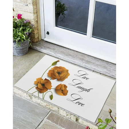 

Indoor Outdoor Mats Live Laugh Love Yellow Flower Beautiful Poppy Flower Door Mat Non-Slip Absorbent Resist Dirt Entrance Mat Washable Welcome Mats for Entryway Low-Profile Floor Mats