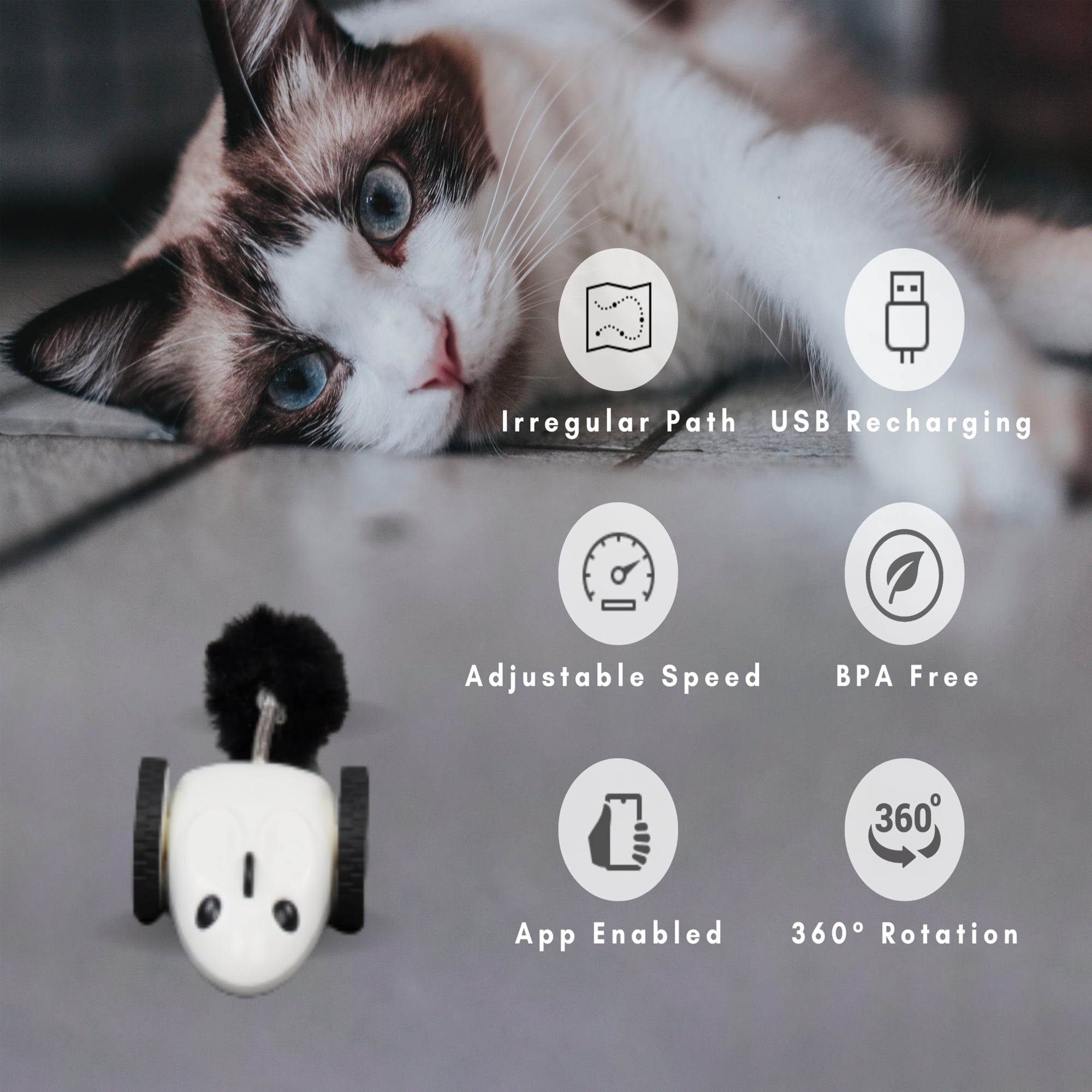 INSTACHEW Automatic Purechase Cat Toy App Enabled 360 Degree Rotating Mouse Toy for Cats Dogs Smart BPA Free For Fun and Exercise. Walmart